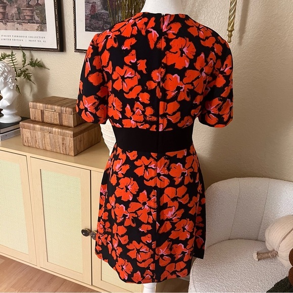 A.L.C. Nora Silk‎ Black Orange Floral Mini Dress Size 8 - Picture 2 of 7